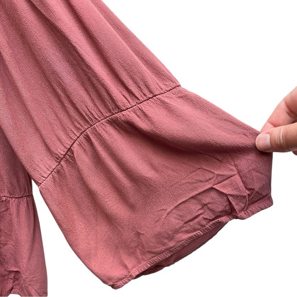 ZARA Dusty Rose Ruffle Neck Peplum Blouse Size S Long Sleeve Feminine Boho - Picture 3 of 9